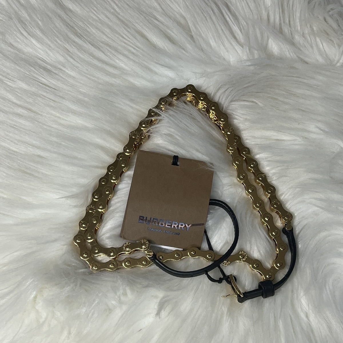 Burberry Black Gold Pleated Metal And Leather Bike Chain  display picture 2