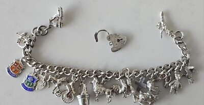Sterling Silver Charm Bracelets Heart Padlock Animal Souvenir (63g)