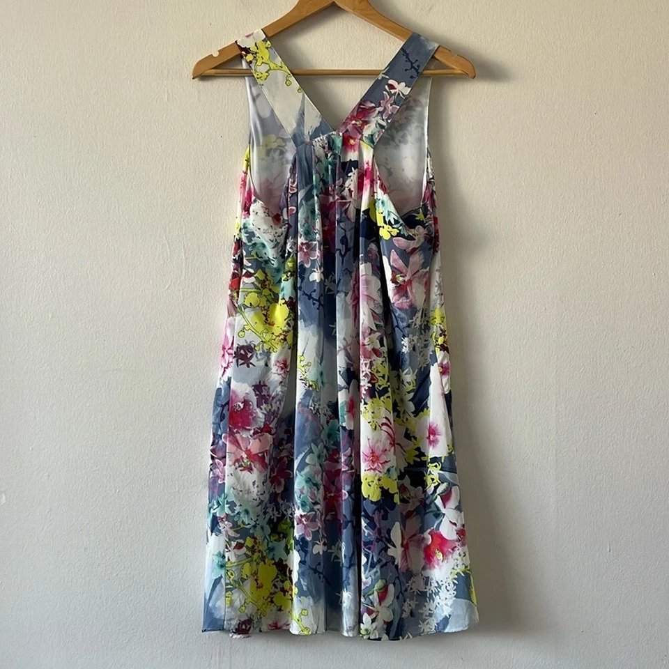 Синтия Роули шелк без рукавов Shift платье в многоцветный цветочный размер 4 - Изображение 4 из 4