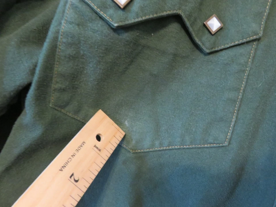 RedHead Men’s Pearl Diamond Button Green Shirt Long Sleeve Large Western Ranch* - Image 3 of 4