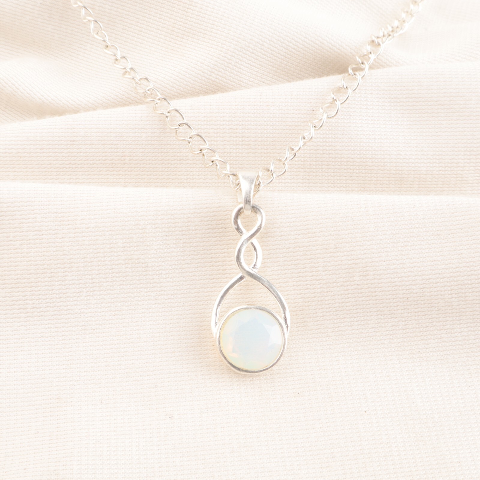 Sterling Silver Round Milky Opal Bezel Boho October Birthstone Pendant Jewelry
