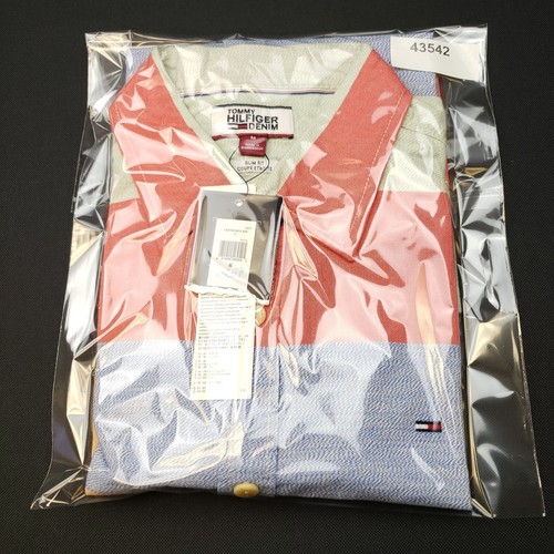 Tommy Hilfiger Short Sleeve Shirt MEDIUM Slim Fit Multicoloured Striped THICK - Picture 11 of 11