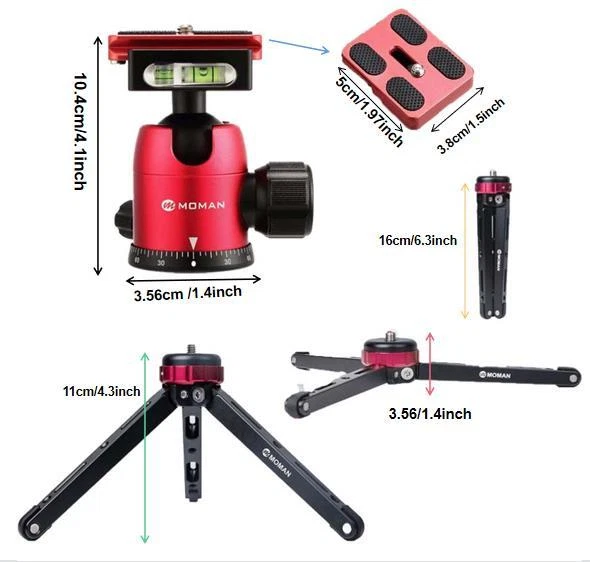 Mini trípode Moman con cabeza esférica 360° aleación de aluminio panorámica carga útil máxima 80 kg Foto 4 de 4