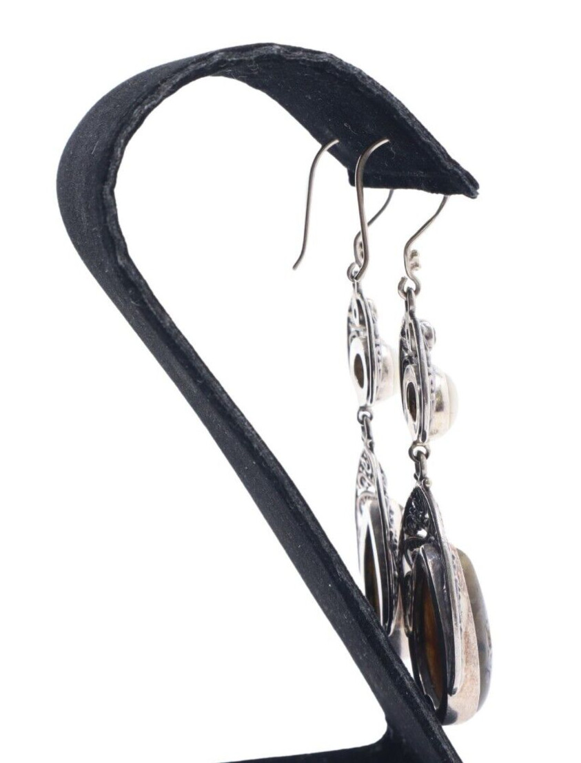 Sterling Silver Large Gemstone Dangle Earrings - image 4