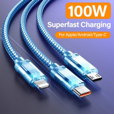 3-in-1 Fast Charging Cable, Multi USB Charger Cord for iPhone, Android, Type-C