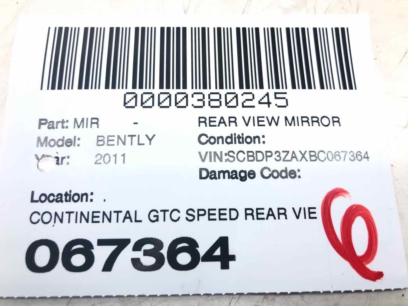 2009-2011 BENTLEY CONTINENTAL REAR VIEW MIRROR 3W8857511E OEM