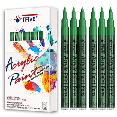 Marker Paint Pens - 6 Pack Acrylic Permanent Marker, 0.7mm Extra Fine Tip Green