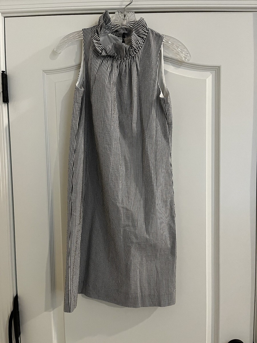 NWT Banana Republic Seersucker Blue White Ruffle Neck Dress - 00P