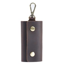 LEATHER Car Chain Ring Keys Holder Pouch Case Wallet Organizer Bag Coffee NEW