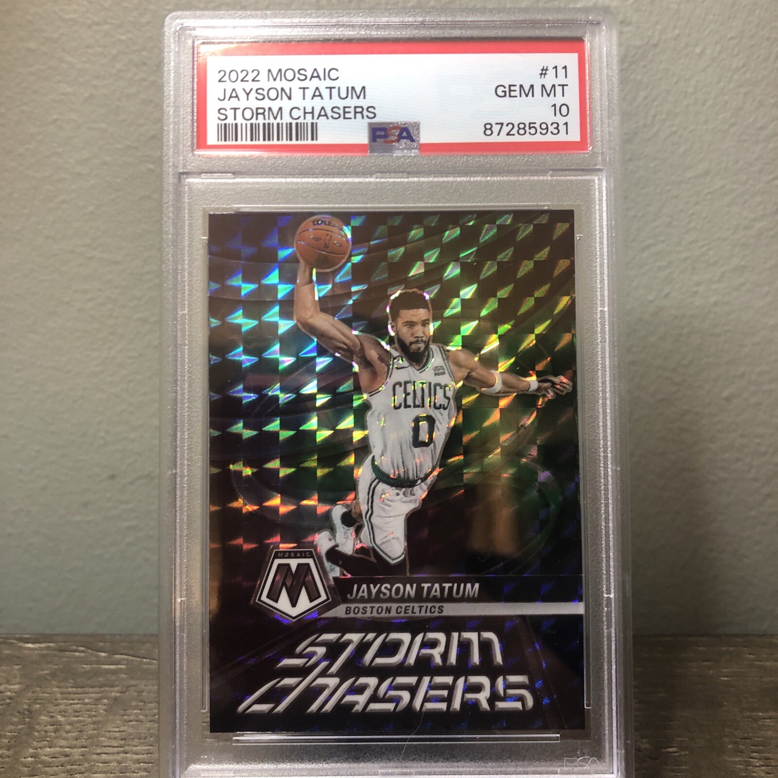 2022-23 Panini Mosaic Jayson Tatum Storm Chasers SSP #11 Case Hit PSA 10 Celtics