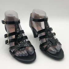 Sofft Heeled Sandals Women's Size 6.5 M Black Patent Leather Gold Studded
