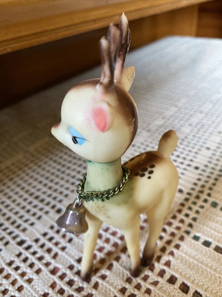 复古 20 世纪 50 年代婴儿 Squeak 玩具橡胶驯鹿颈铃,MCM Kitsch 罕见日本 — 第 3/4 张图片