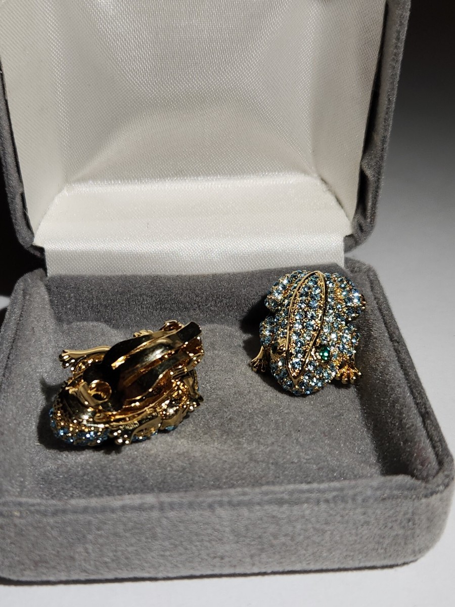 Unbranded Rhinestone Frog Clip On Earrings View 2