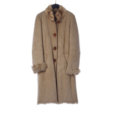Maxmara Suede Leather Fawn Long Sleeved Coat Uk Size 12