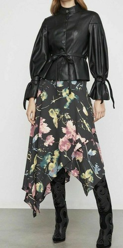 $378 NWT BCBGMAXAZRIA SzXXS FAUX-LEATHER PLEATED SLEEVE STRETCH JACKET BLACK - Picture 4 of 6
