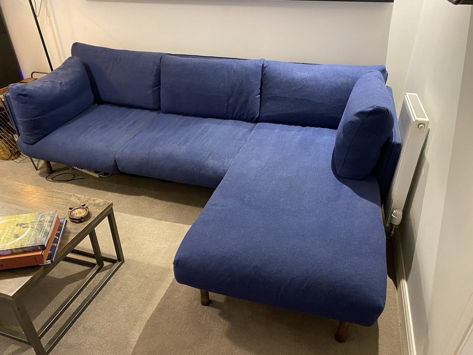 Chaise Corner Sofa Navy Blue Wool 4 Seater eBay