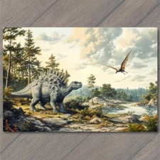 Art Print Dinosaur Spikes Forest Pterosaur Flying Reptile Rocky River Valley