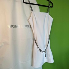 NEW MICHAEL KORS WOMEN DRESS Size 6 WHITE CHAIN BELT & SHOULDER STRAPS