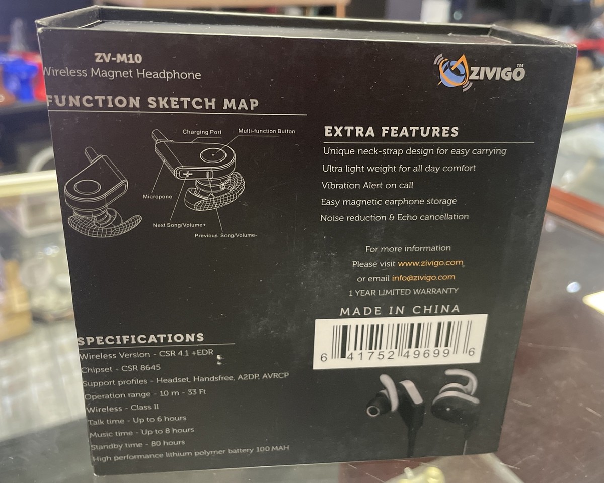 Zivigo Wireless, Magnetic Headphones Earbuds ~~ ZV-M10 Bluetooth