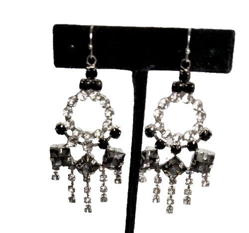 Lulu Frost Earrings Chandelier Silver Tone Drop Dangle Rhinestone Signed - Picture 2 of 9