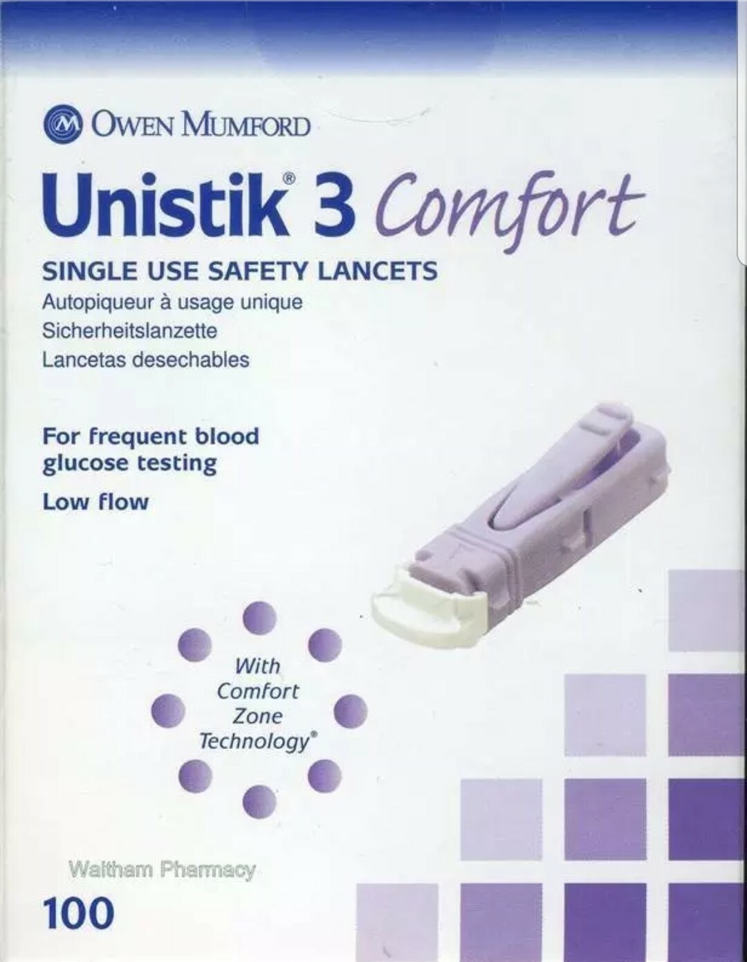 Unistik 3 Comfort Single Use Lancets Pack of 100 Brand New