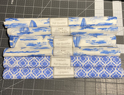 Create It Fat Quarter 4 Boats & 2 Matching Blue Print 18 x21  each - 6 FQ total