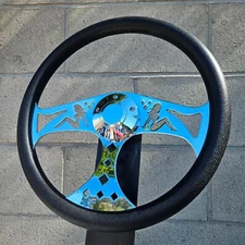 15" Chrome Pin-up Steering Wheel with Black Polyurethane Grip and Plain Horn