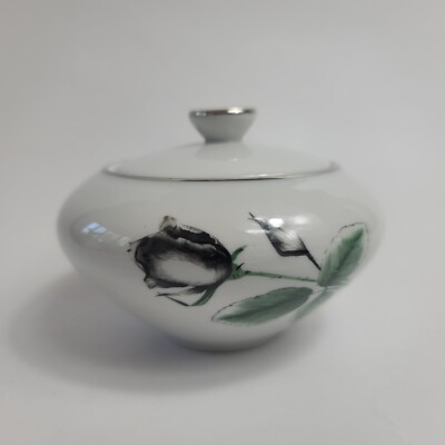 Stonegate Midnight Rose Sugar Bowl with Lid White with Black/Gray Roses