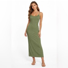 Cotton On Classic Green Ribbed Bodycon Maxi Dress size Small