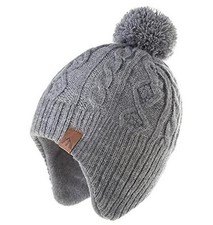 LMLALML Boys Winter Hat Earflap Knitted Beanie for Kids Warm 6-10 Years Greymh