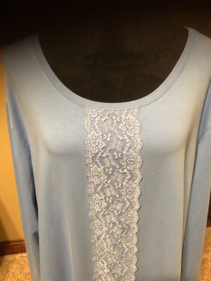 Liz & Me for Catherines Light Blue Lace Accent Long Sleeve Top 4X - Image 2 of 4