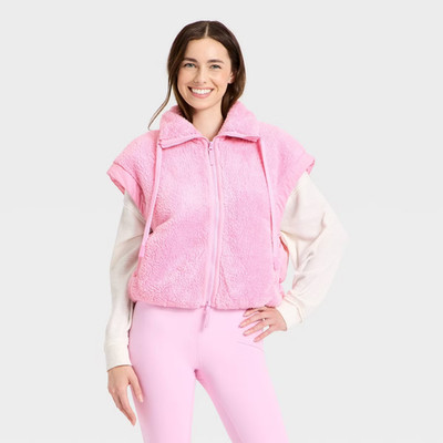 Women's High Pile & Puffer Mix Vest - JoyLab Light Pink Size M