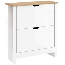 HOMCOM Slim Shoe Cabinet, Narrow Shoe Cupboard with 2 Flip Drawers, Adjustable S