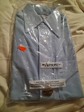 Vintage 60s 70s Arrow Shirt Knit Polyester Disco MCM Doubler Blue Large Mens 16