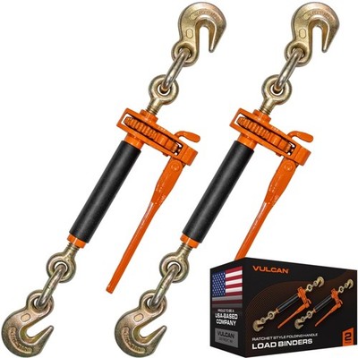 Folding Handle Load Binder Two Pack with 2 Grab Hooks - Ratchet Style - 12000...