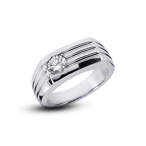 Anillo clásico para hombre de oro de 14 k con diamantes certificados naturales corte redondo H Si1 de 1/2 quilate Foto 2 de 3
