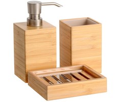 Clasin Home Bamboo Bathroom Accessories Set, 3 Pcs Wood Bathroom Accessories ...