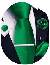 Solid Color Ties for Men Silk Satin Necktie and Pocket Square Vivid Green