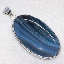 Ciondolo Agata Blu Botswana Argento 925 Placcato 2,4" Dichiarazione Gioielli Trendy GW