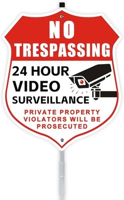 9 x 28 Inches No Trespassing Yard Sign Private Property Protected By Video Surve