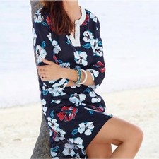 NWT Talbots 100% Linen Hibiscus Tunic Dress - Red White Blue - Size Medium