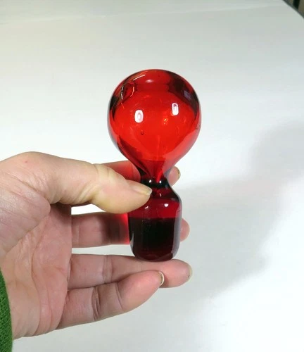 Vintage MCM Ruby Red Glass Decanter Bottle Ball Stopper ONLY Pilgrim Blenko Era