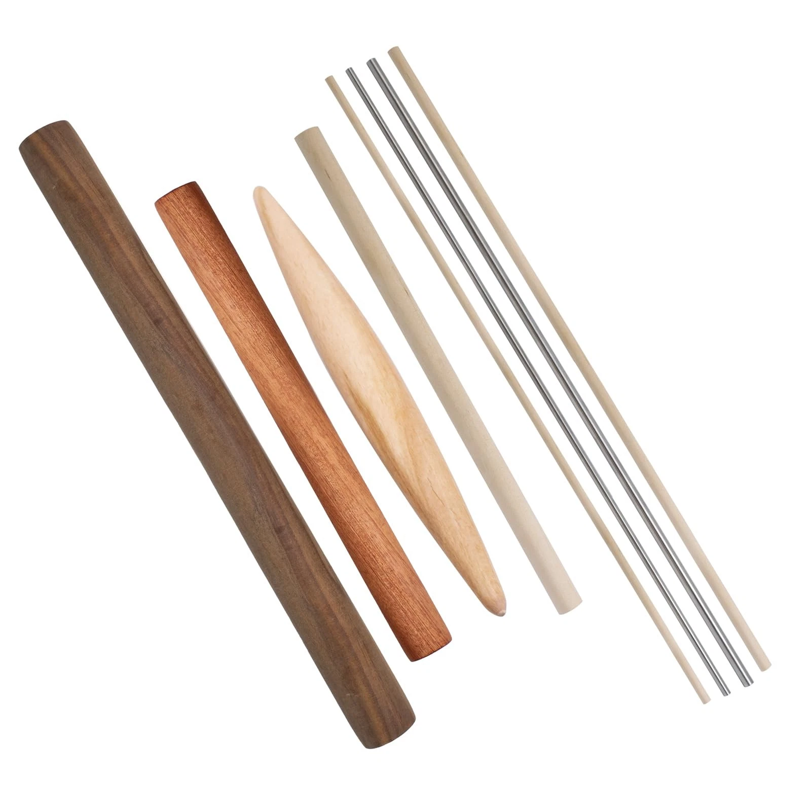 8 PCS Pasta Rolling Pins Set, Multiple Sizes Wood and Stainless Steel Non-Sti...