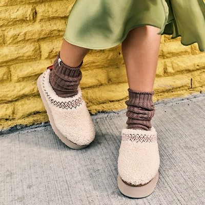 UGG WOMEN'S TAZZ HERITAGE BRAID NATURAL COLOR WAY PLATFORM SLIPPER SIZE 7 NOTE!