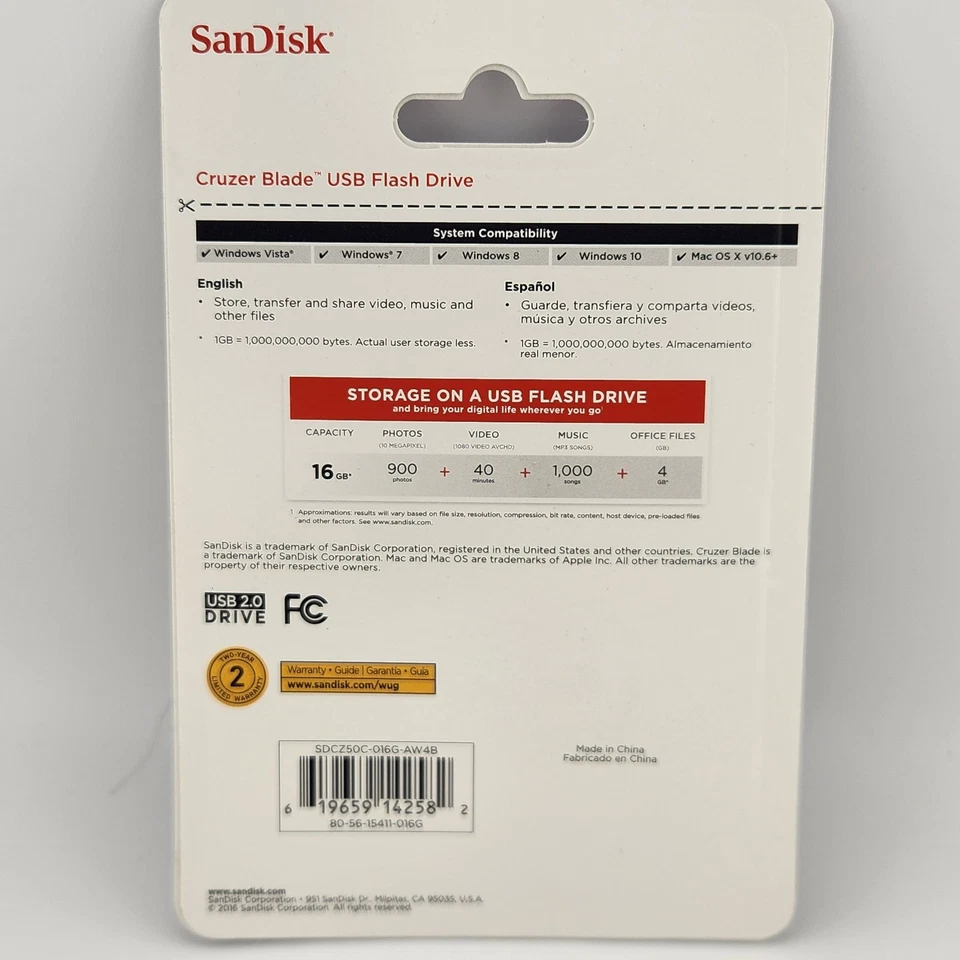 SanDisk 16GB Cruzer Blade USB 2.0 Flash Drive Blue - Image 3 of 4