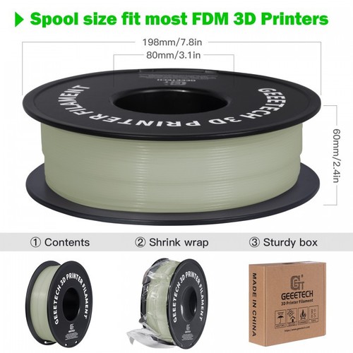 Geeetech Nachleuchtendes PLA Filament 1.75mm 1kg Glow Grün Weich Leuchtkraft DE - Afbeelding 10 van 12