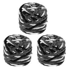 3 Pcs Blanket Yarn, 49 Yards Fluffy Plush Chenille Chunky Yarn, Black-White-Grey