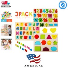Wooden Puzzles for Toddlers, Alphabet Number Shape Learning Puzzle for Kids A...