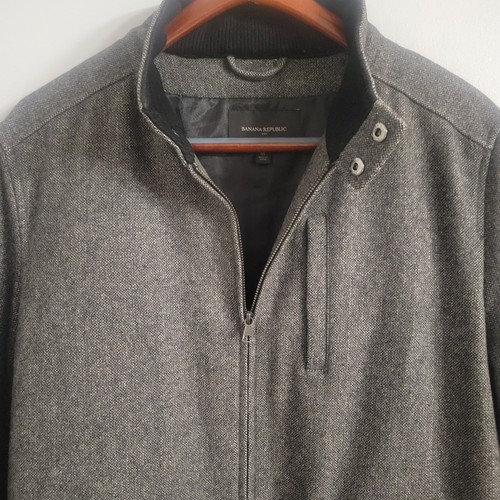 Banana Republic Size Med Wool Blend Jacket Charcoal Tweed Slant Pockets Hidden - Picture 3 of 11