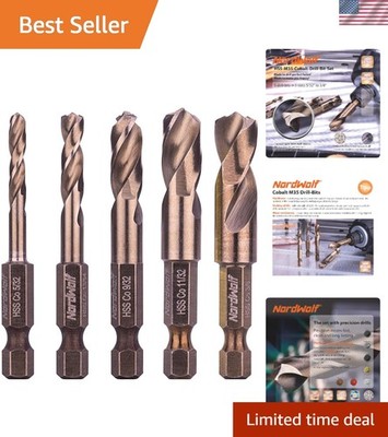 5-Piece M35 Cobalt Stubby Drill Bit Set for Hard Metals & Precision Drilling